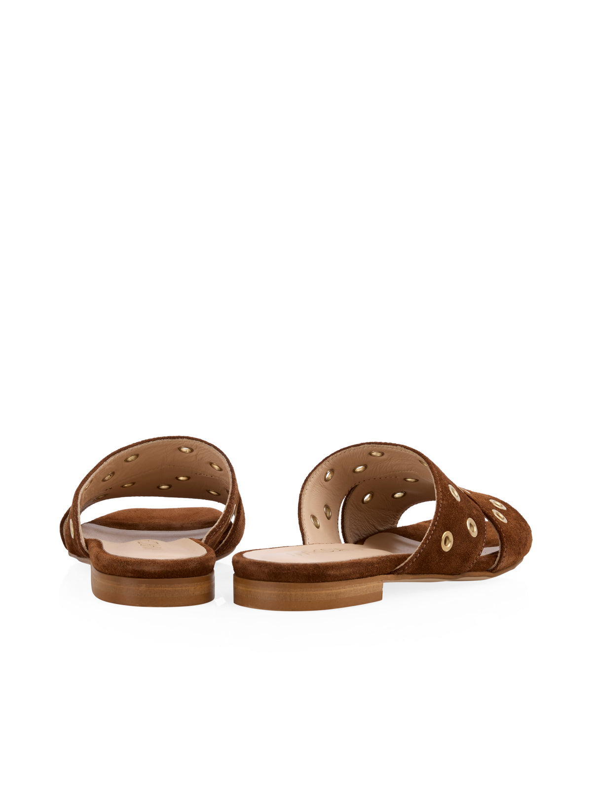 SUEDE SLIDE W CROSS STRAP & STUDS