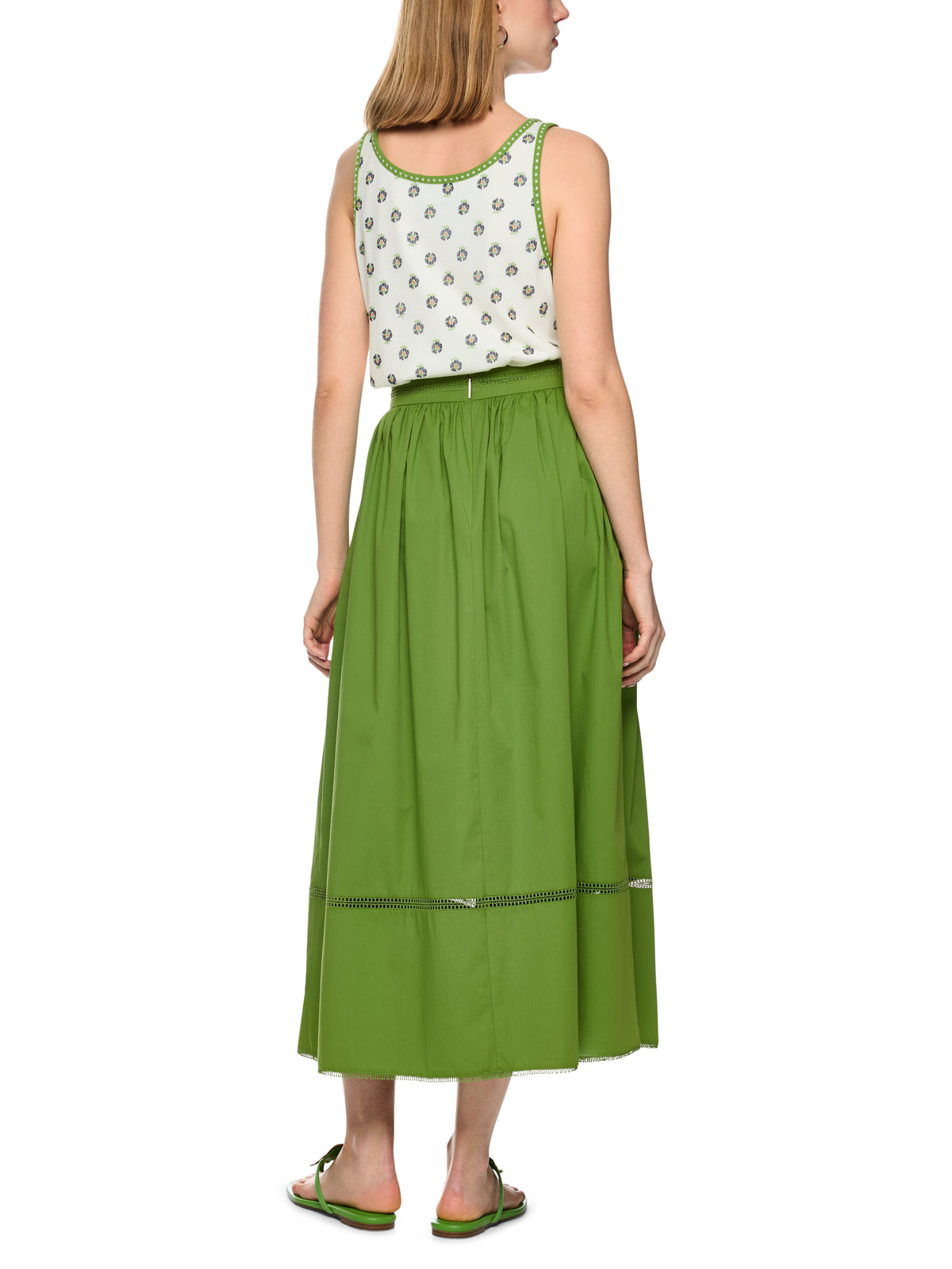 FLARED MAXI SKIRT W LACE IN SKIRT IN GARDEN GREEN
