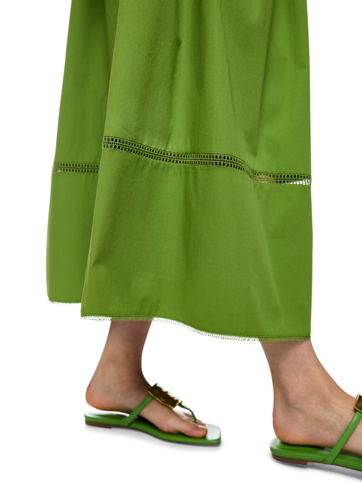 FLARED MAXI SKIRT W LACE IN SKIRT IN GARDEN GREEN