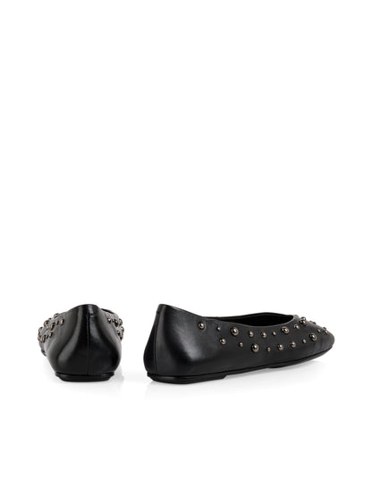 LEATHER BALLERINA FLATS W STUD BLACK