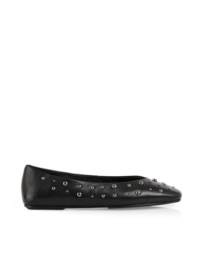 LEATHER BALLERINA FLATS W STUD BLACK