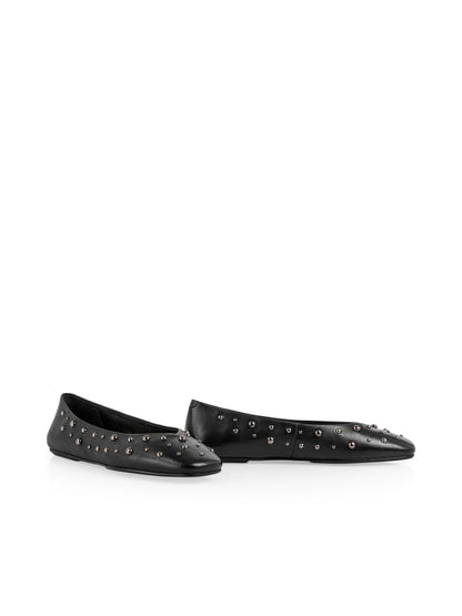 LEATHER BALLERINA FLATS W STUD BLACK