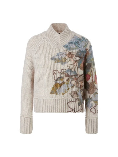 V-NECK KNIT W FLORAL PRINT