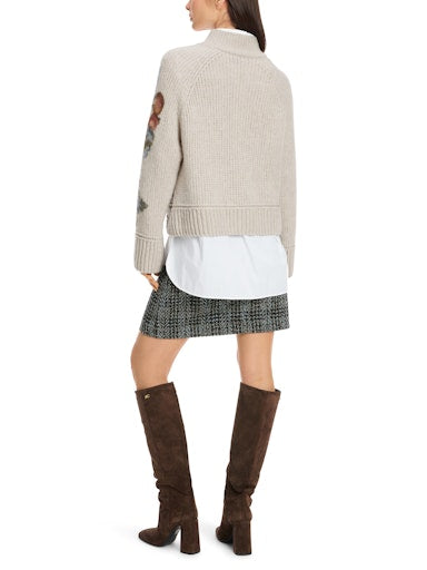 V-NECK KNIT W FLORAL PRINT