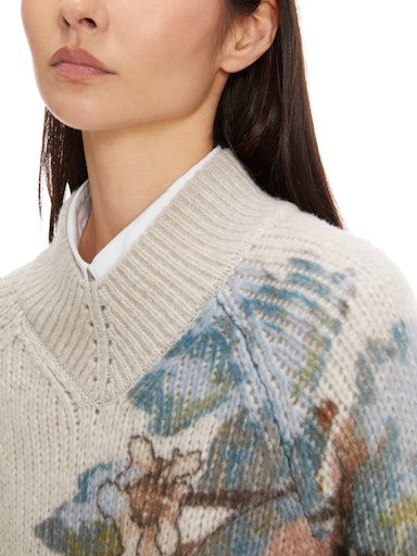 V-NECK KNIT W FLORAL PRINT