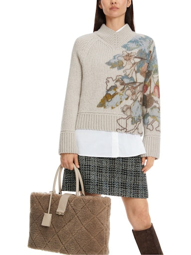 V-NECK KNIT W FLORAL PRINT