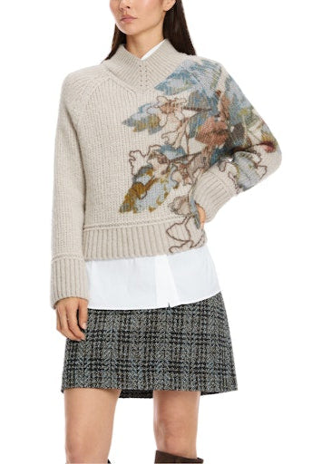 V-NECK KNIT W FLORAL PRINT