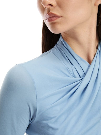 LONG SLEEVE PALE BLUE TOP WRAP EFFECT