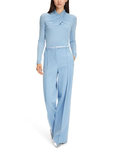 LONG SLEEVE PALE BLUE TOP WRAP EFFECT