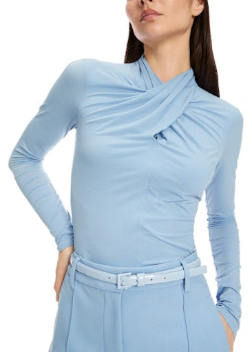 LONG SLEEVE PALE BLUE TOP WRAP EFFECT