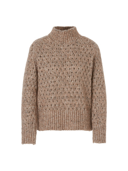 MOHAIR TURTLENECK MESH LOOK RIBBED KNIT