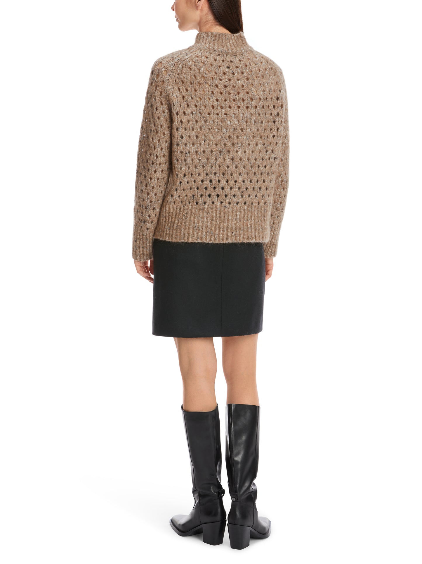 MOHAIR TURTLENECK MESH LOOK RIBBED KNIT