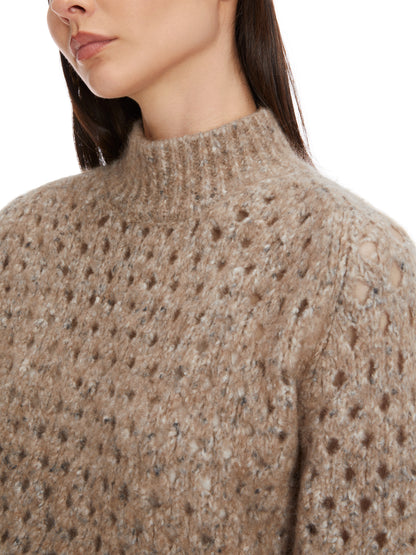 MOHAIR TURTLENECK MESH LOOK RIBBED KNIT