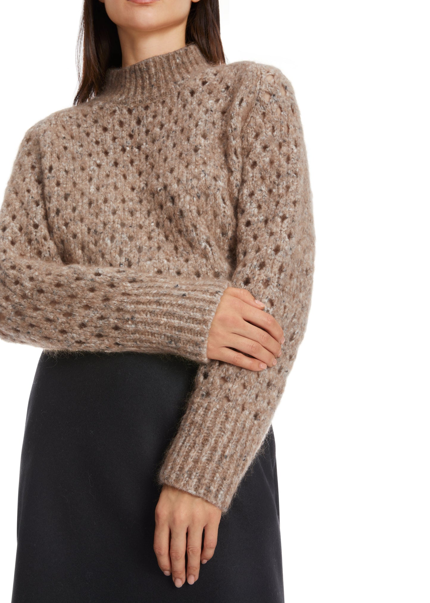 MOHAIR TURTLENECK MESH LOOK RIBBED KNIT