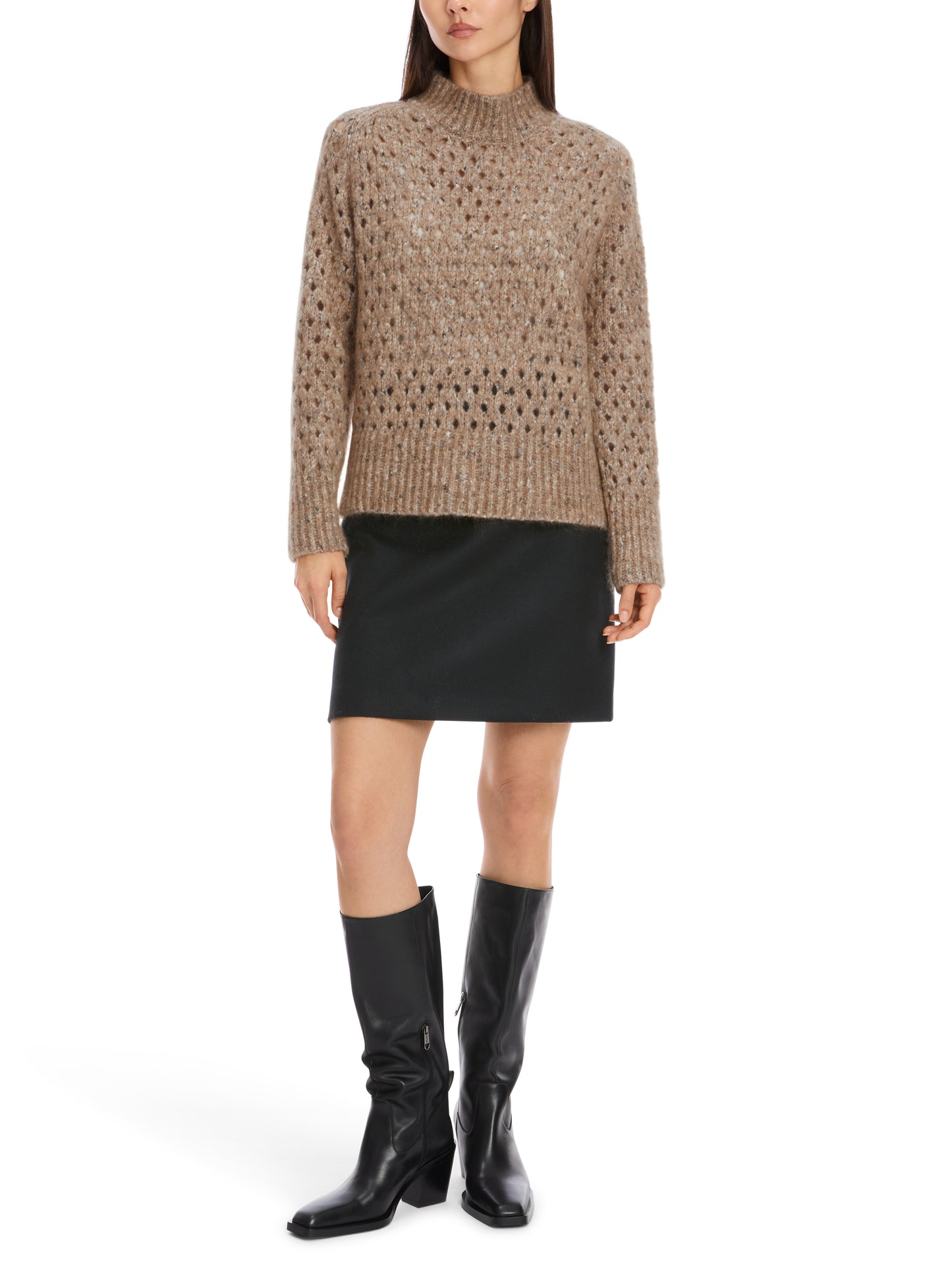 MOHAIR TURTLENECK MESH LOOK RIBBED KNIT