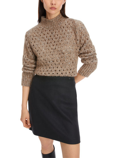 MOHAIR TURTLENECK MESH LOOK RIBBED KNIT