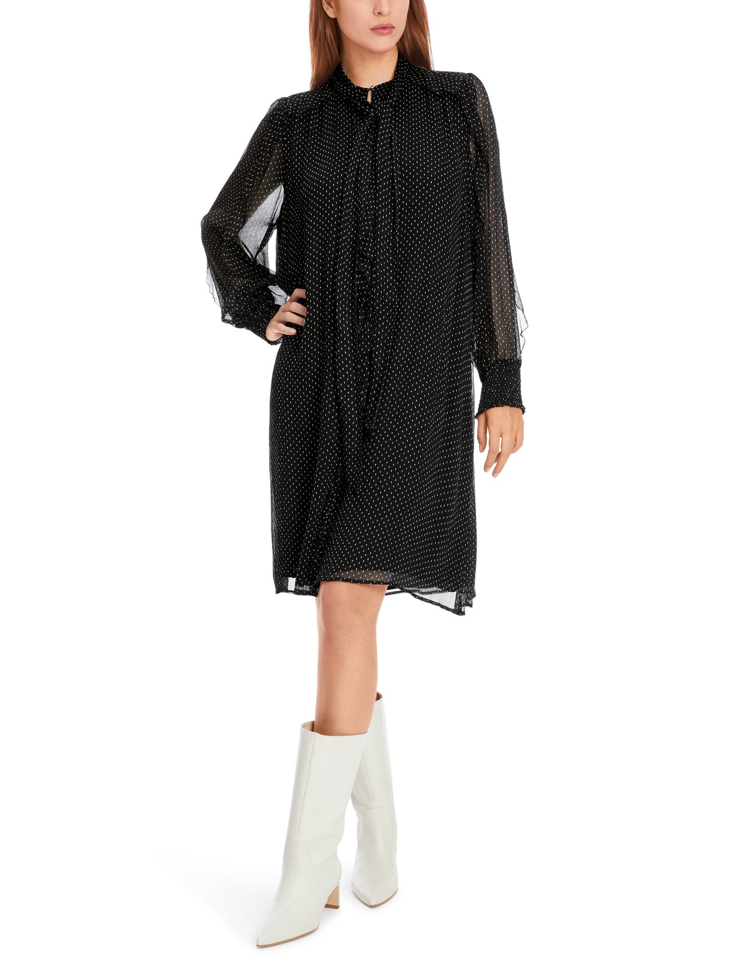 POLKADOT BLACK & WHITE DRESS W BOW TIE & RUFFLES