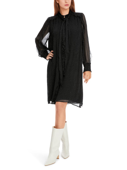 POLKADOT BLACK & WHITE DRESS W BOW TIE & RUFFLES