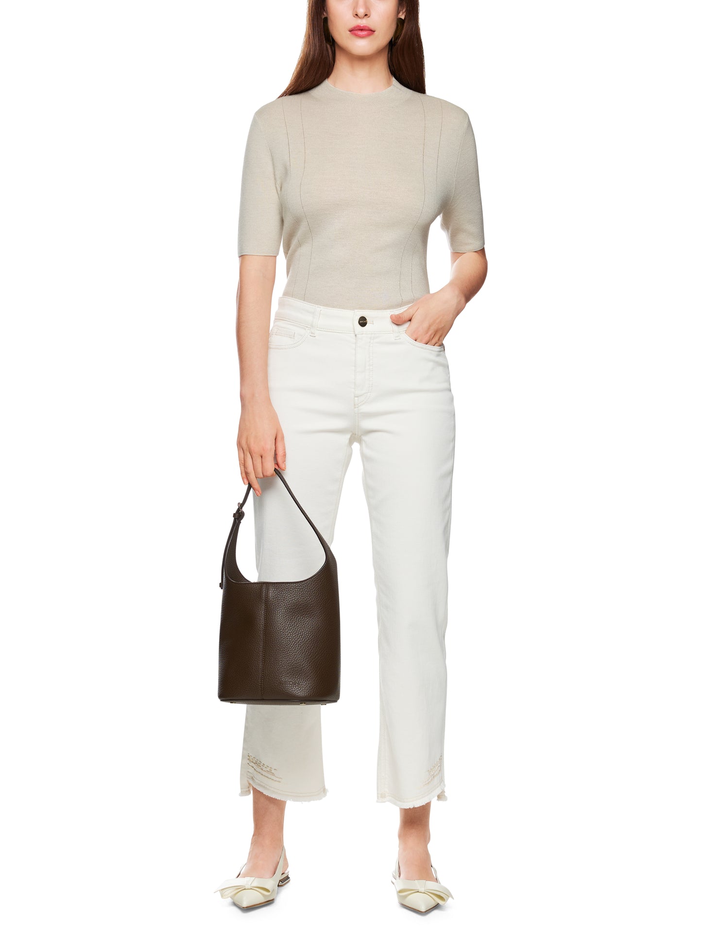 SHIMMERING LUREX CREW KNIT S/SLEEVE TOP ECRU