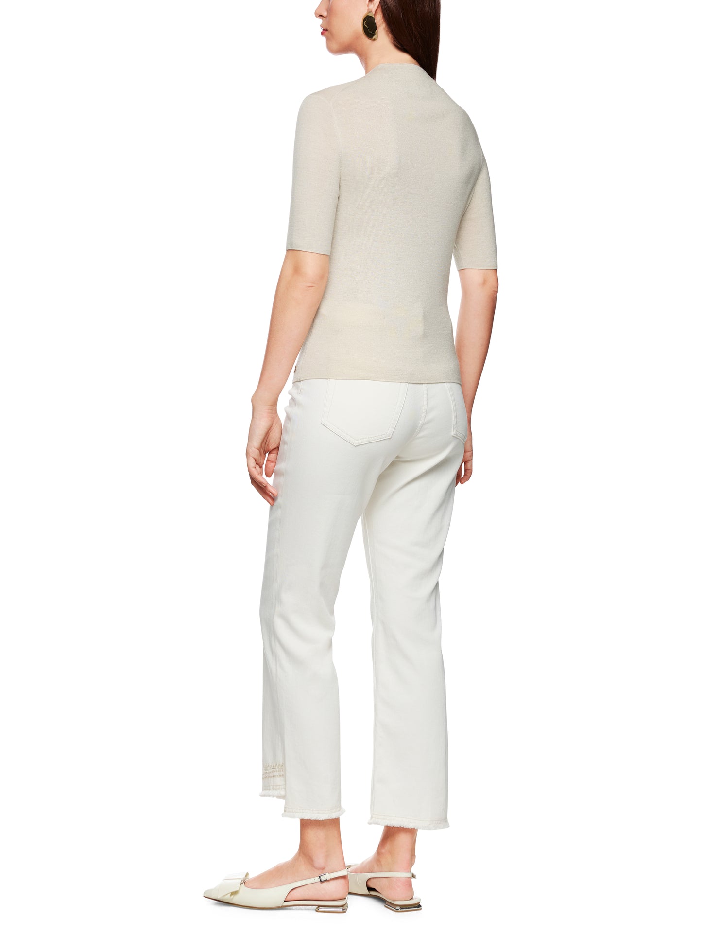 SHIMMERING LUREX CREW KNIT S/SLEEVE TOP ECRU