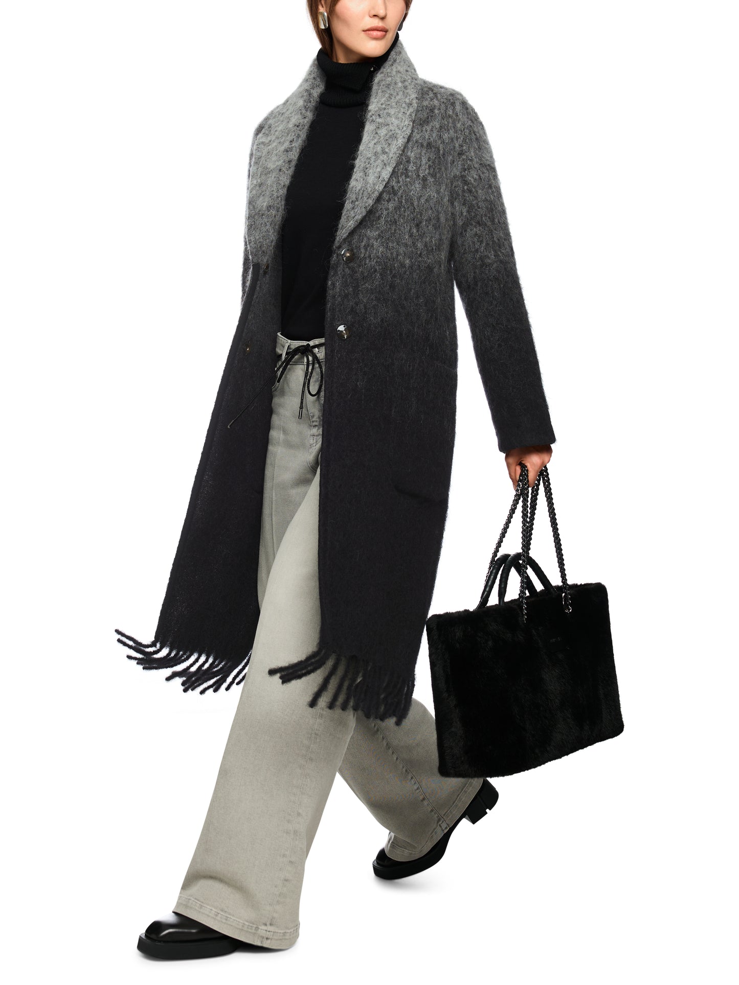 OMBRE ALPACA BLEND COAT W FRINGE