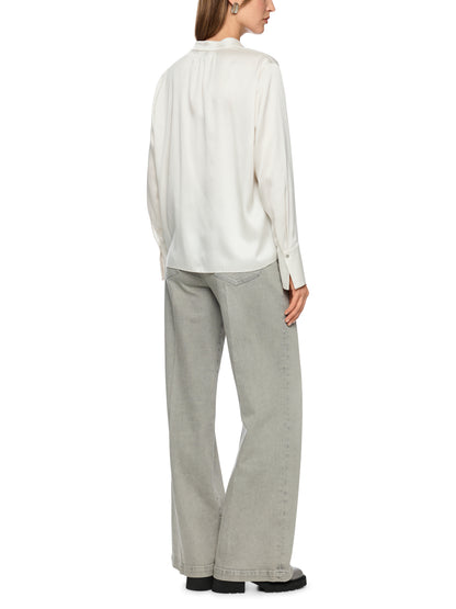 ELEGANT SILK BLOUSE W RUFFLE SMOKE