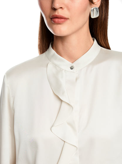 ELEGANT SILK BLOUSE W RUFFLE SMOKE