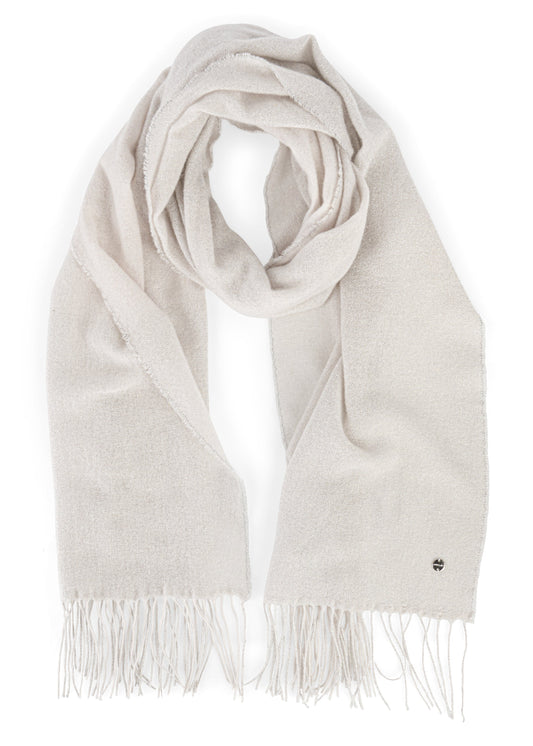 Beige scarf with fringes on a white background