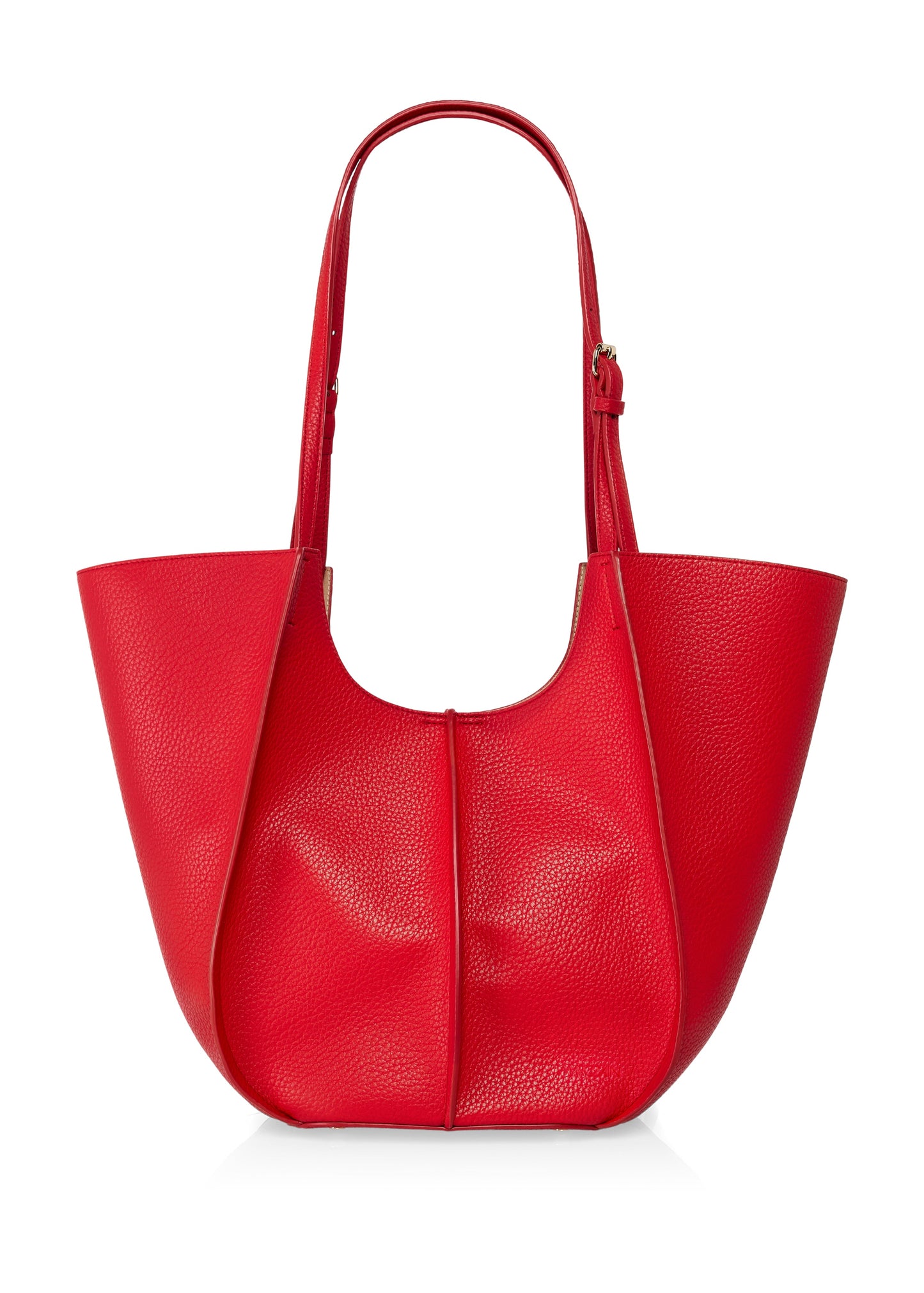 Red leather handbag on a white background