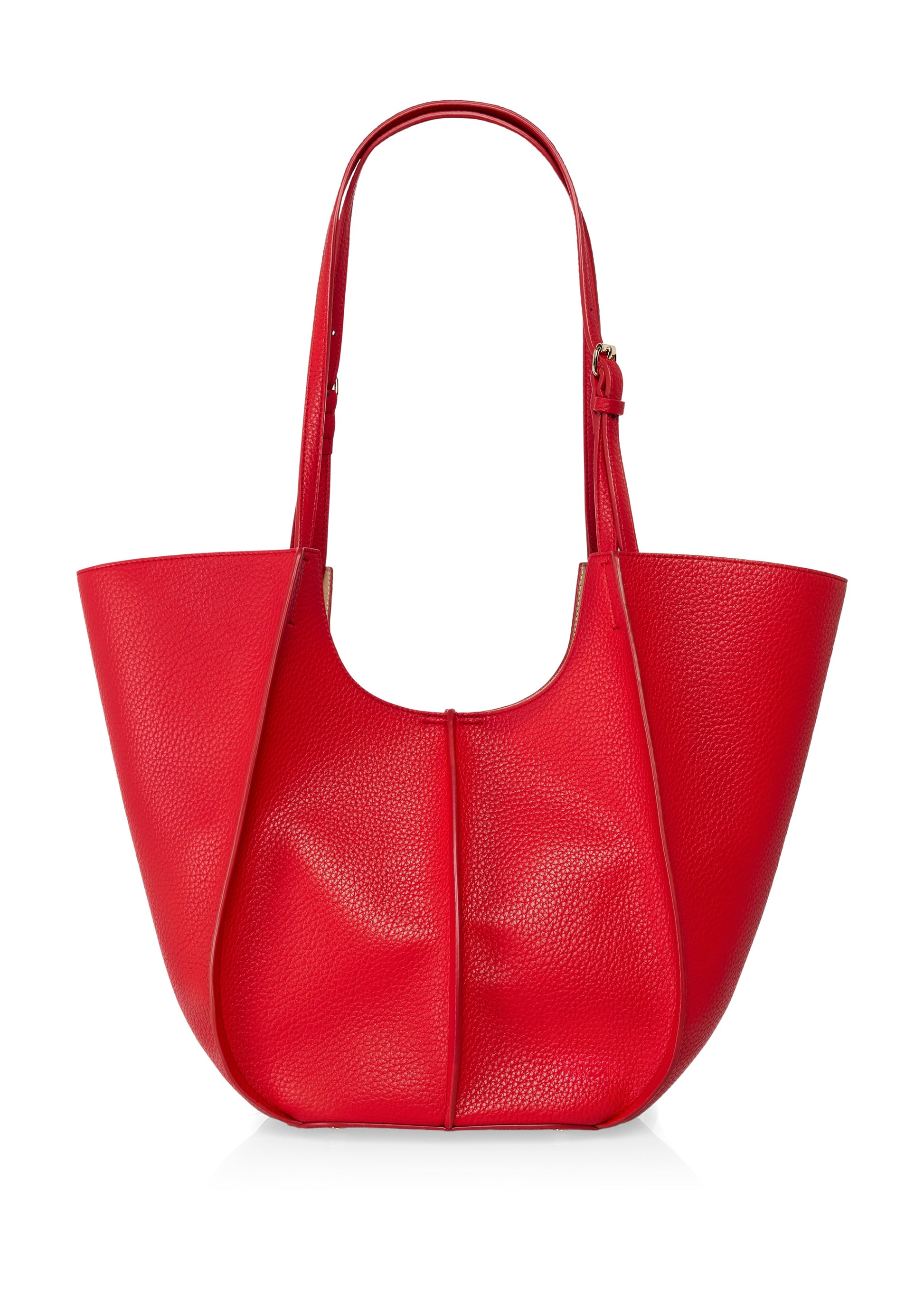 Red leather handbag on a white background