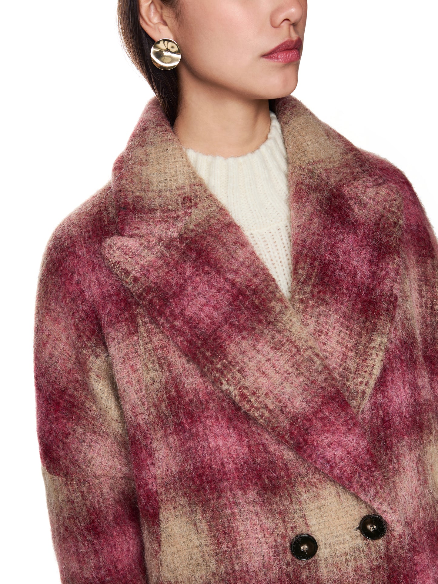 MAROON, PINK & BEIGE SOFT CHECKED COAT
