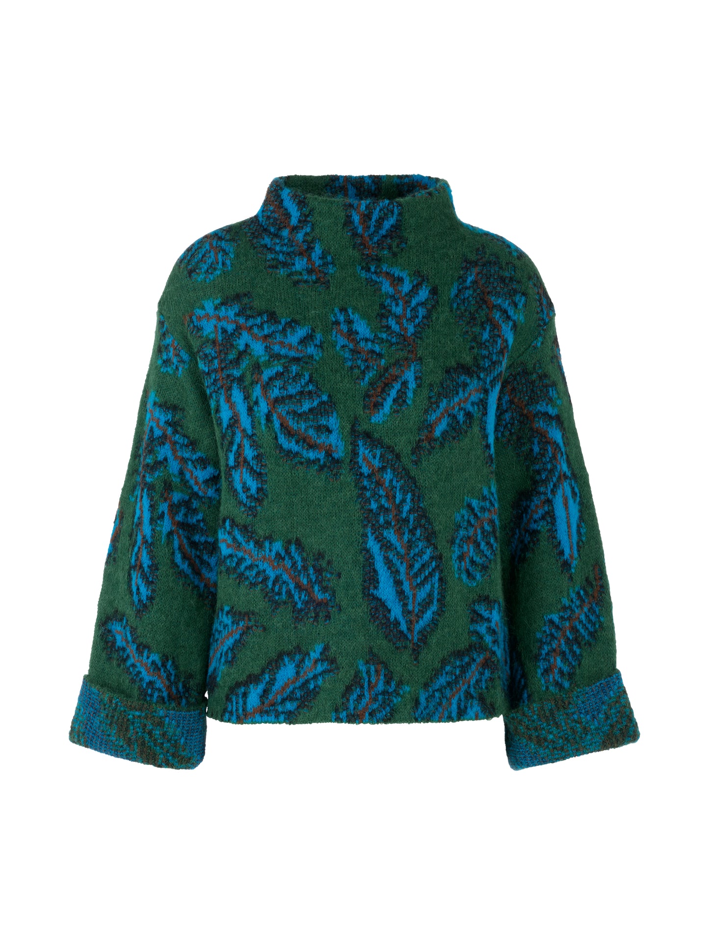 JACQUARD JADE GREEN FEATHER MOFIT SWEATER