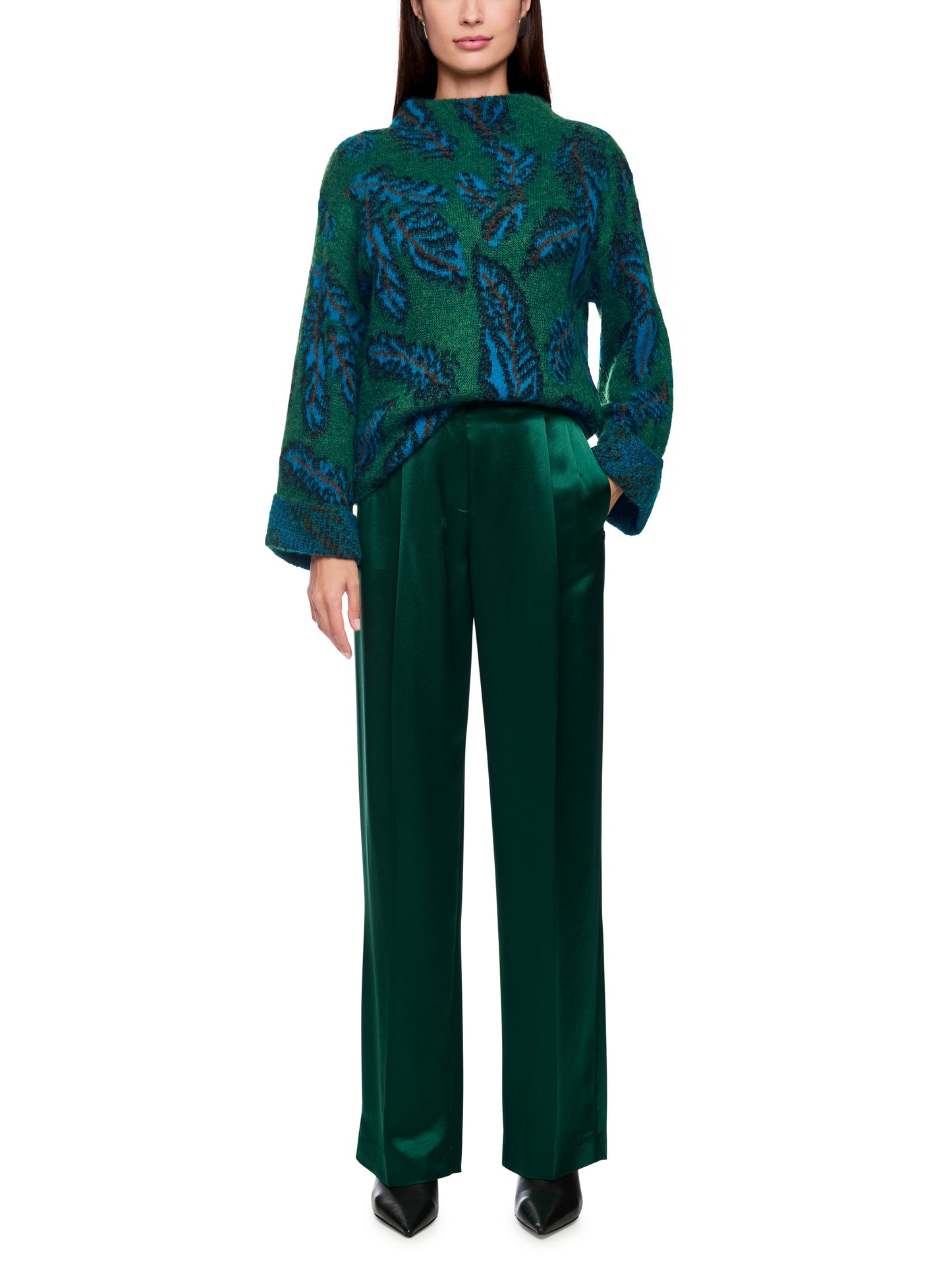 JACQUARD JADE GREEN FEATHER MOFIT SWEATER