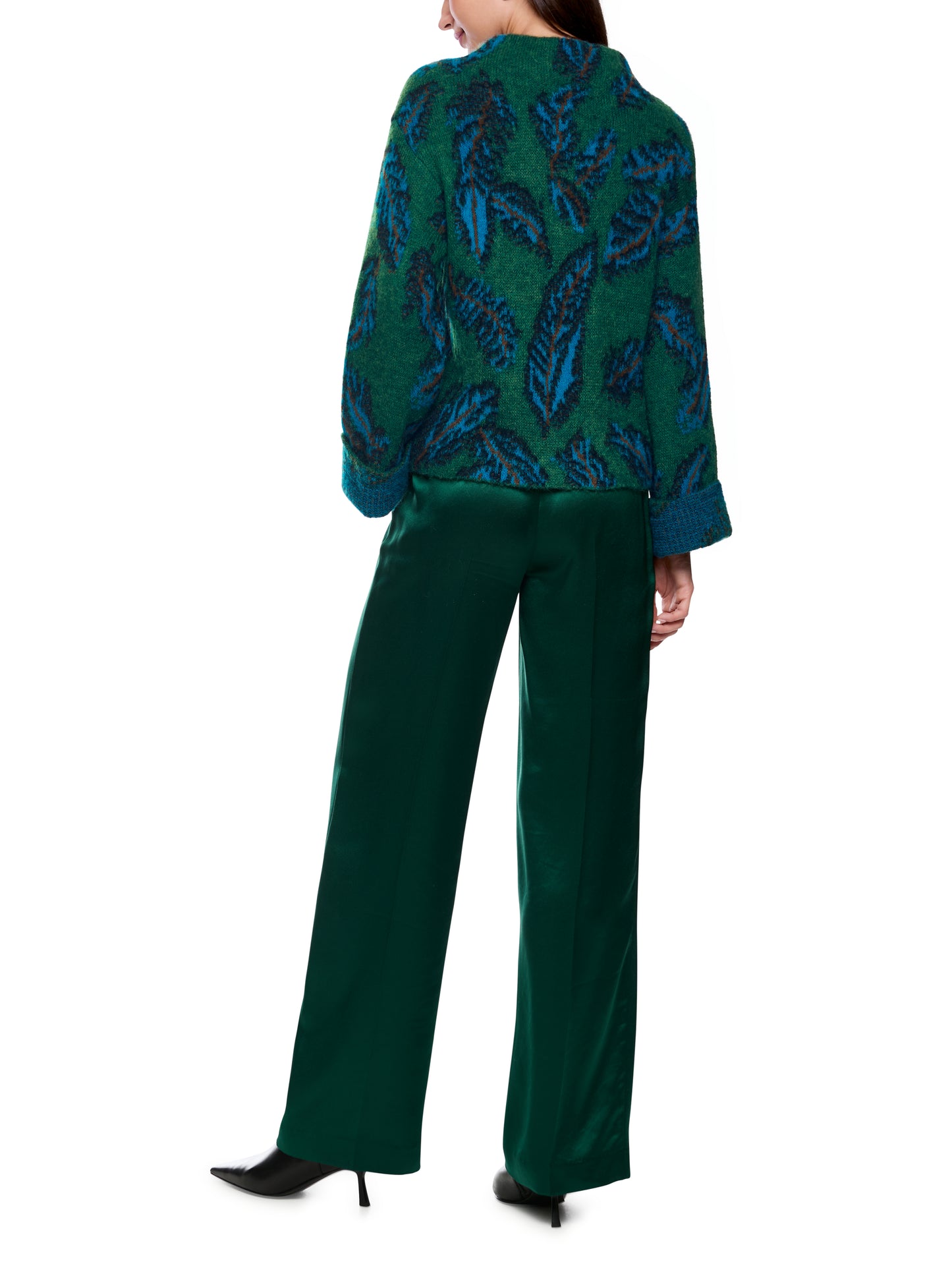 JACQUARD JADE GREEN FEATHER MOFIT SWEATER