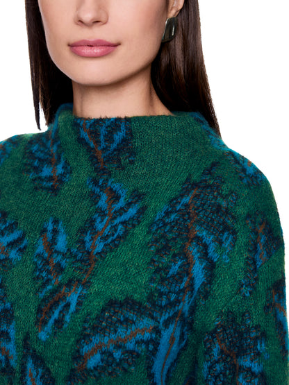 JACQUARD JADE GREEN FEATHER MOFIT SWEATER