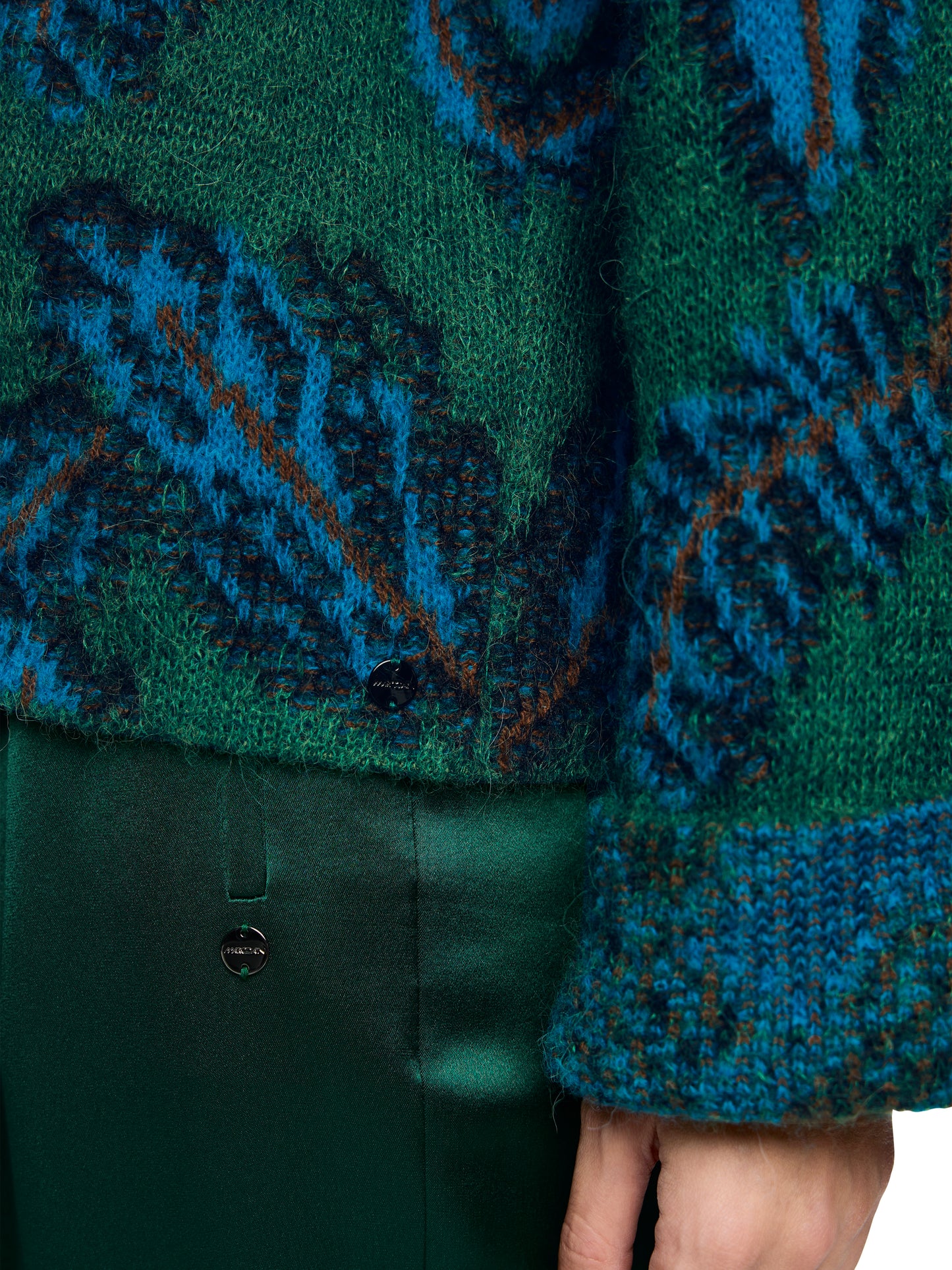 JACQUARD JADE GREEN FEATHER MOFIT SWEATER