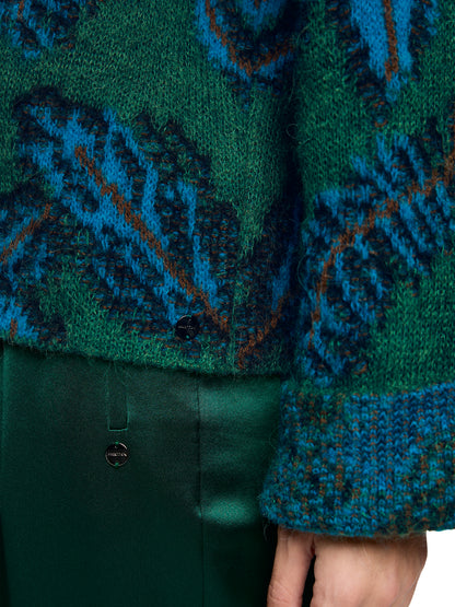 JACQUARD JADE GREEN FEATHER MOFIT SWEATER