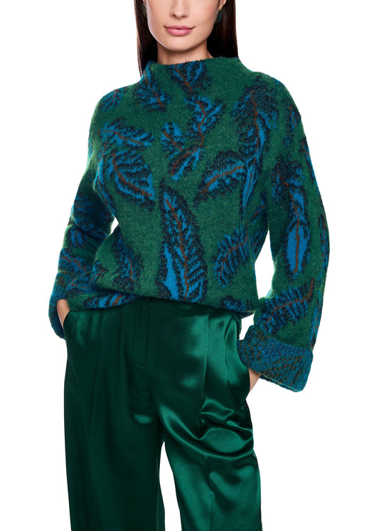 JACQUARD JADE GREEN FEATHER MOFIT SWEATER