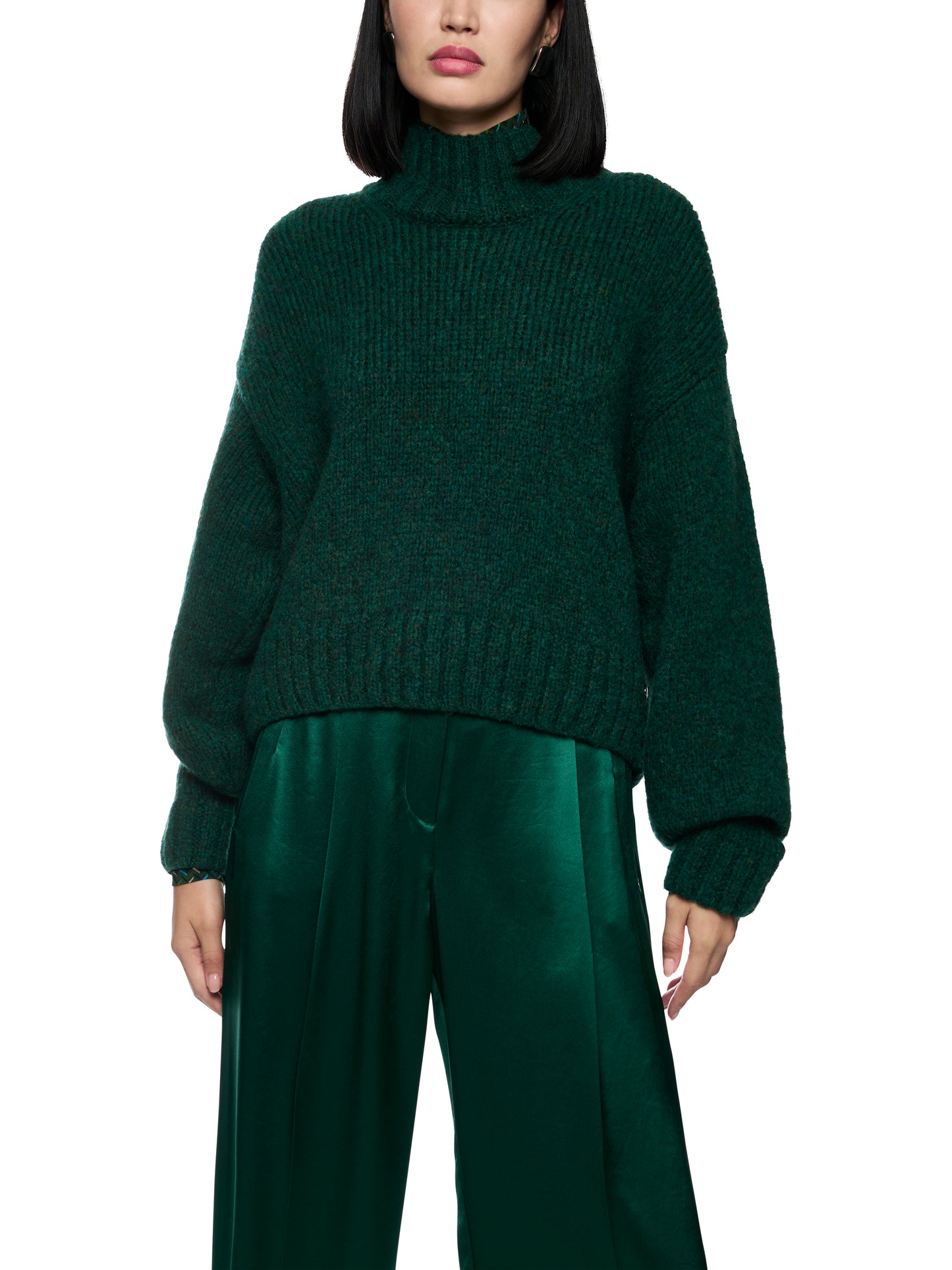 FUNNEL NECK SWEATER DK JADE GREEN