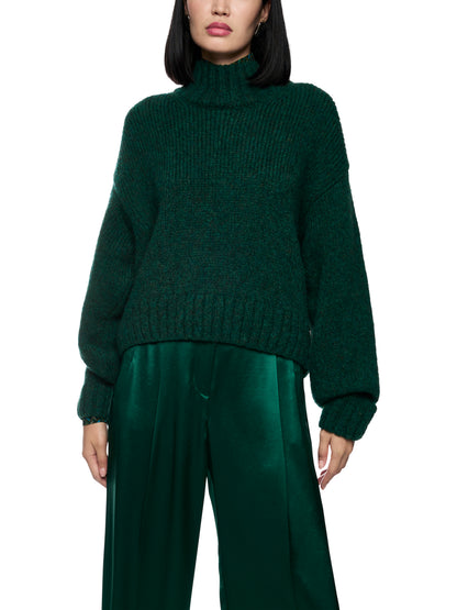 FUNNEL NECK SWEATER DK JADE GREEN