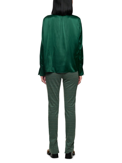 ELEGANT SILK BLOUSE W RUFFLE JADE GREEN