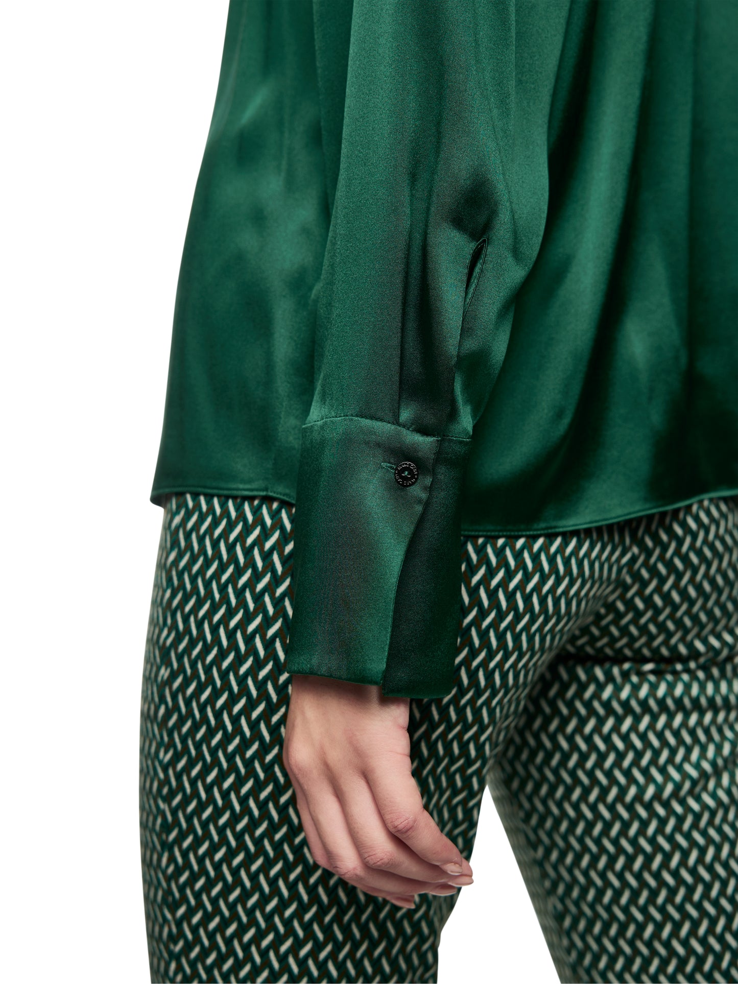 ELEGANT SILK BLOUSE W RUFFLE JADE GREEN