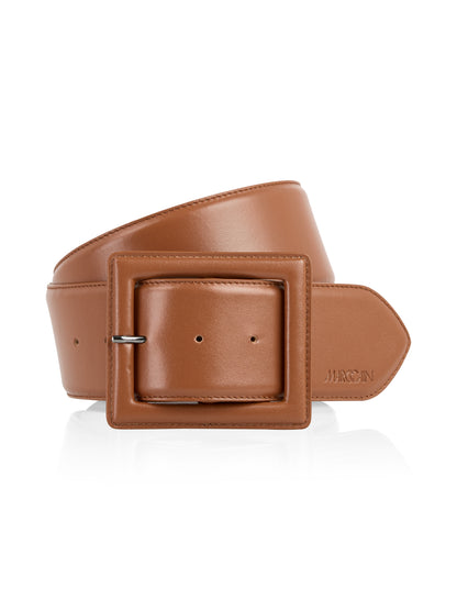 BROWN WIDE SQUARE BUCKLE LEATHER WAIST BELT