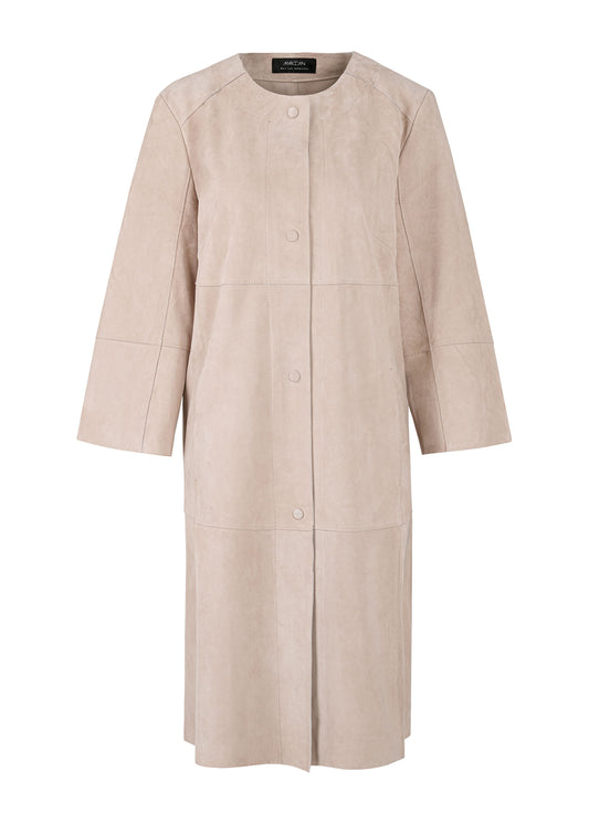 Collarless Midi Length Suede Coat at MOYA - view 1