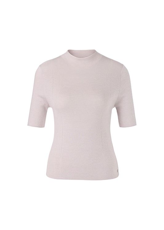 Light pink ribbed knit short-sleeve top on a white background