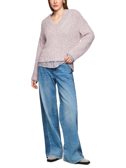 V-NECK GLITTERED CHUNKY KNIT