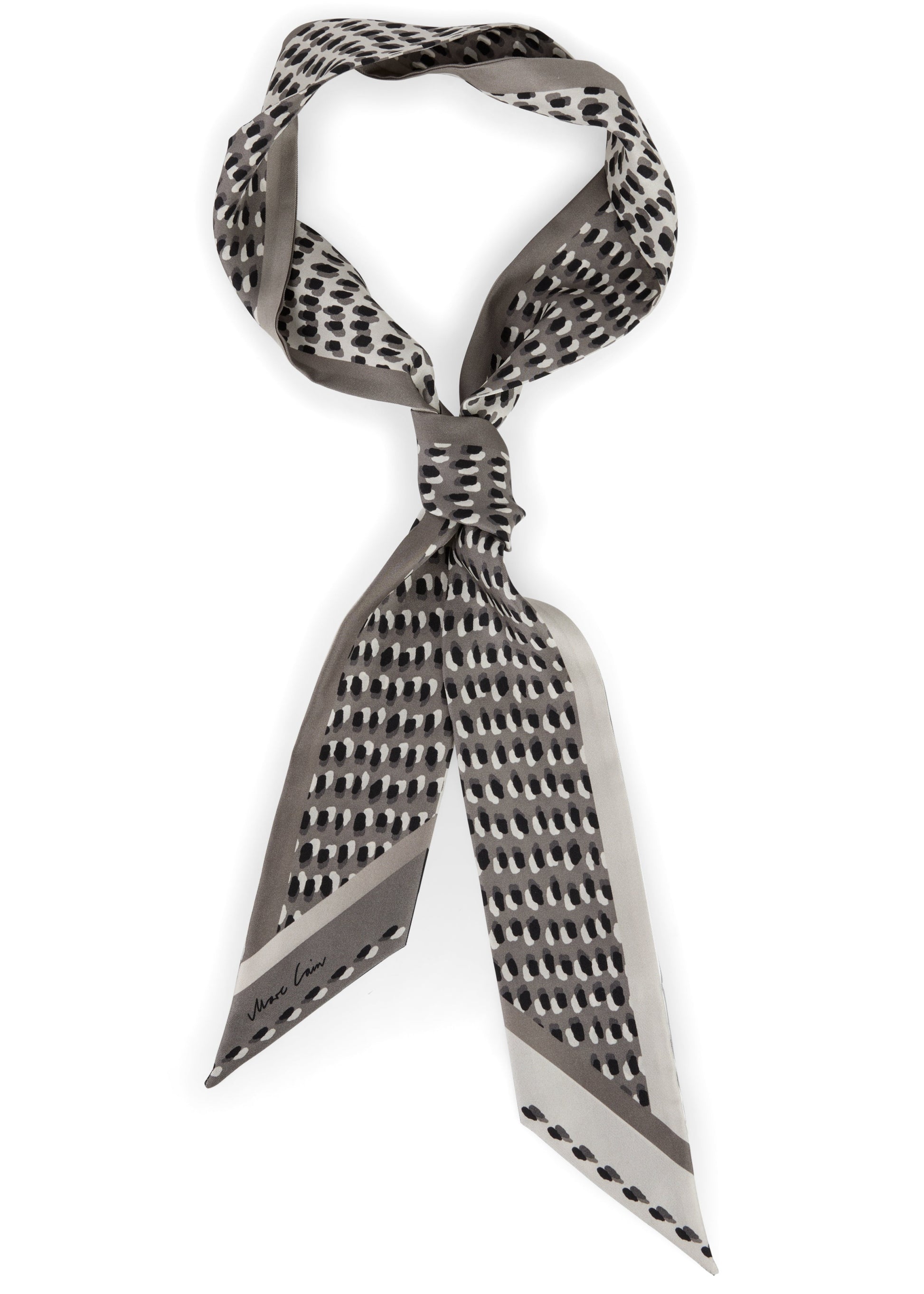 Patterned scarf tied in a knot on a white background