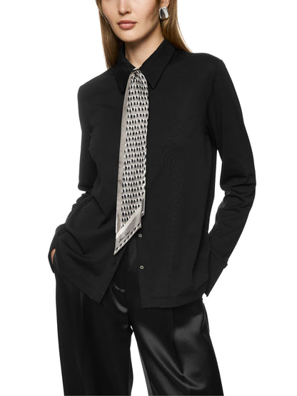 NARROW SILK SCARF W PRINT CHARCOAL