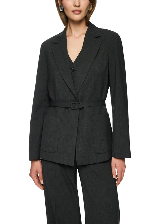 Black suit jacket and pants on a white background