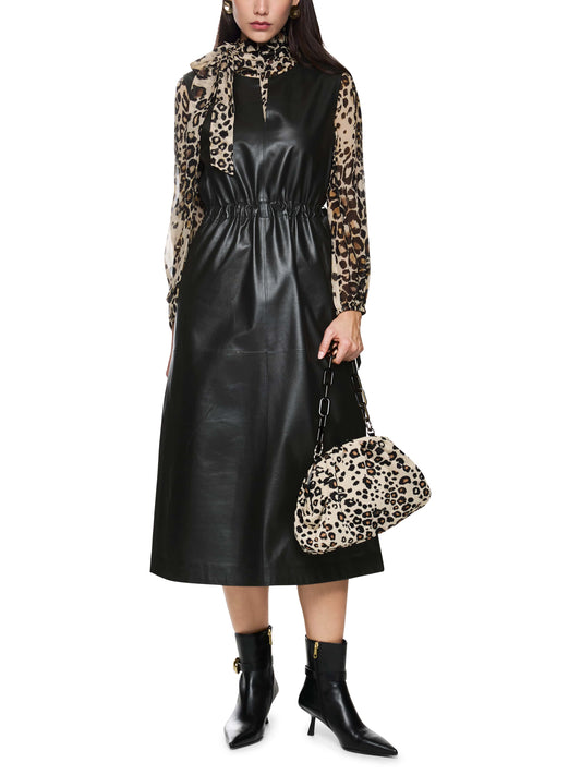 LEATHER MAXI DRESS W V-NECK